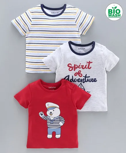 Babyoye Half Sleeves Cotton Printed Tshirts Pack of 3 - Red