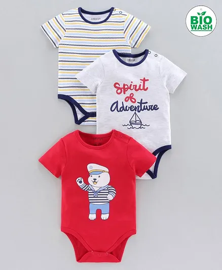 Babyoye Bio-Wash Half Sleeves Onesies Pack of 3 - Multicolor