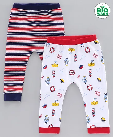 Babyoye Cotton Full Length Diaper Leggings Animal Print Pack of 2 - Red
