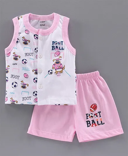 Cucumber Sleeveless Tee & Shorts Football Print - Pink