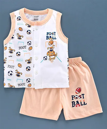 Cucumber Sleeveless Tee & Shorts Football Print - Yellow