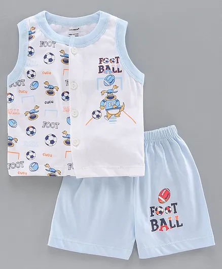 Cucumber Sleeveless Tee & Shorts Football Print - Light Blue