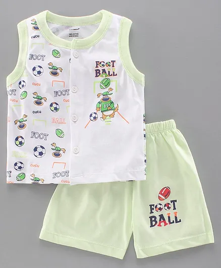 Cucumber Sleeveless Tee & Shorts Football Print - Green
