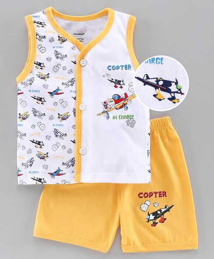 Cucumber Sleeveless Tee & Shorts Set Aircraft Print - Yellow