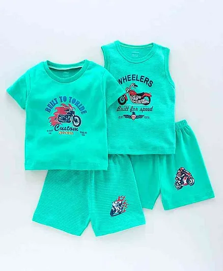 Cucumber Half & Sleeveless Tee & Shorts Bike Print - Aqua