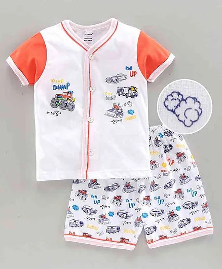 Cucumber Half Sleeves Tee & Shorts Sets Vehicle Print - Orange
