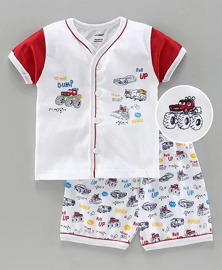 Cucumber Half Sleeves Tee & Shorts Sets Vehicle Print - Red