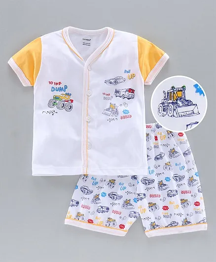 Cucumber Half Sleeves Tee & Shorts Sets Vehicle Print - Yellow