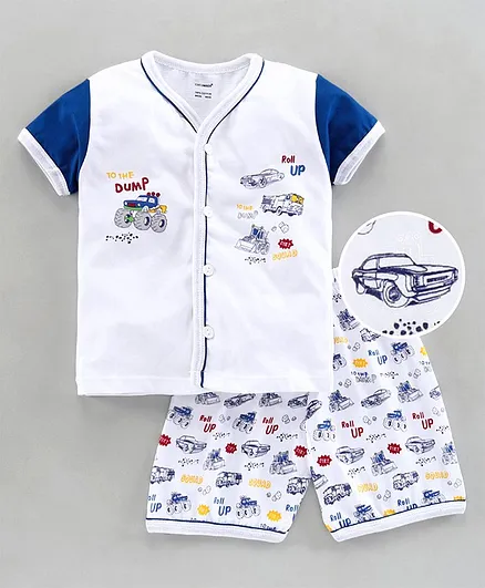 Cucumber Half Seeves Tee & Shorts Sets Vehicle Print - Blue