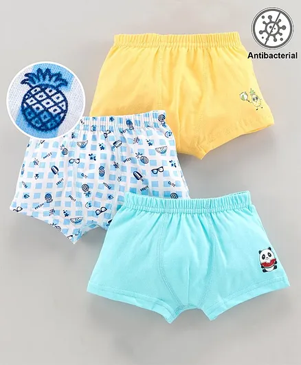 Babyoye Cotton Trunks Multiprint Pack of 3 - Blue Yellow White
