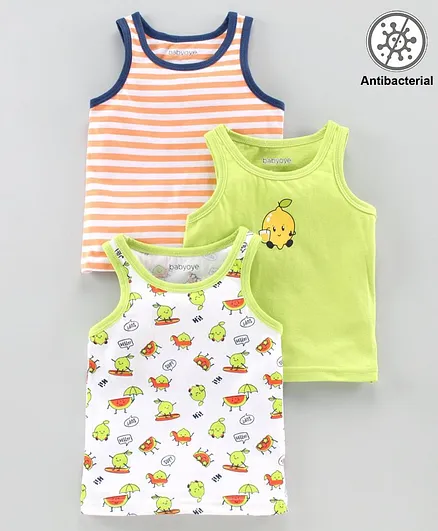 Babyoye Antibacterial Cotton Vest Pack of 3 - Lime Green