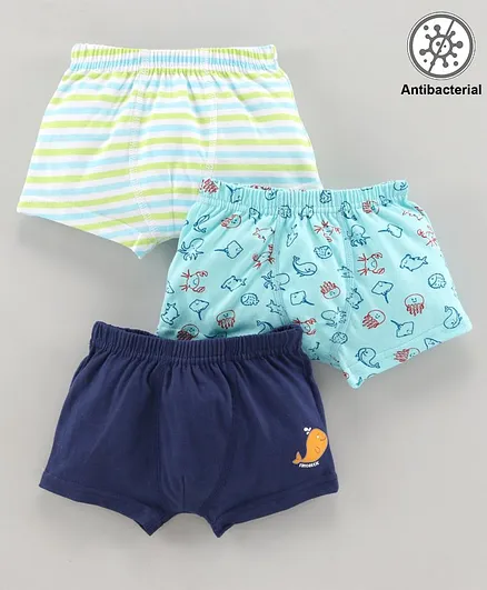 Babyoye Cotton Trunks Sea Animals Print Pack of 3 - Blue