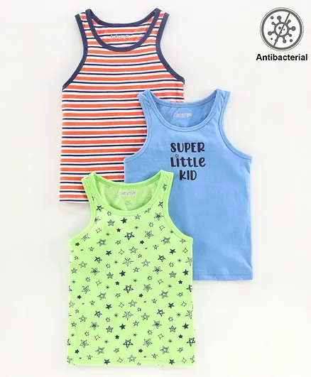 Babyoye Sleeveless Printed Vest Pack of 3 - Blue Green Red