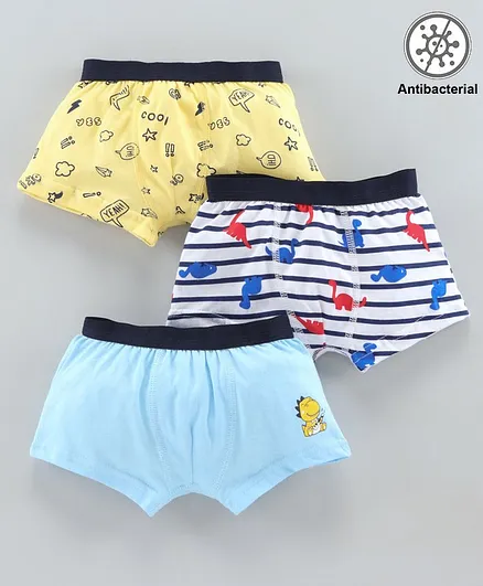 Babyoye Cotton Trunks Multiprint Pack of 3 - Yellow Blue White