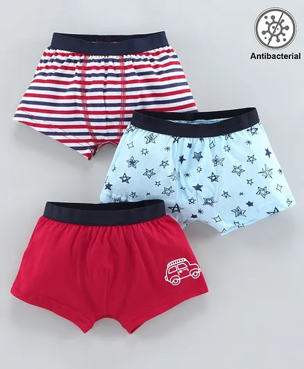 Babyoye Cotton Trunks Multiprint Pack of 3 - Red Sea Blue White