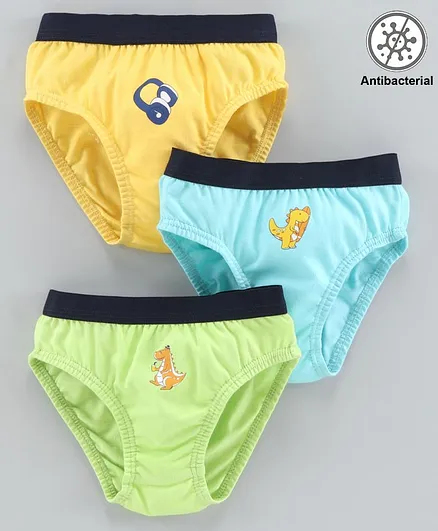 Babyoye Cotton Briefs Dino Print Pack of 3 - Blue Green Yellow