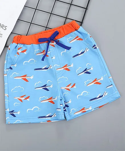 Kookie Kids Shorts With Drawstring Aeroplane Print - Blue