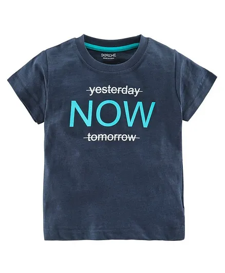 Doreme Half Sleeves Tee Text Print - Navy Blue