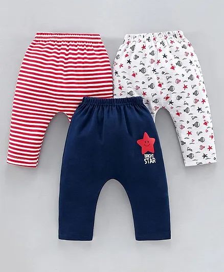 Babyhug Diaper Leggings Star Print Pack of 3 - Navy Blue Red White