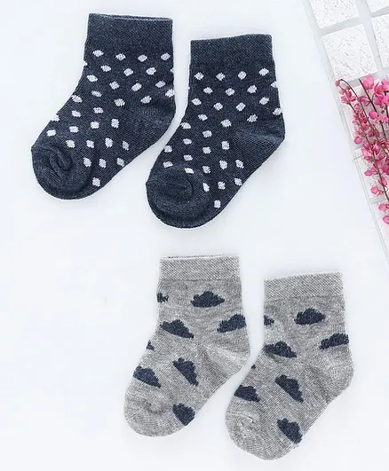 Cute Walk by Babyhug Multi Design Ankle Length Socks Set of 2 Pairs - Grey Navy Blue
