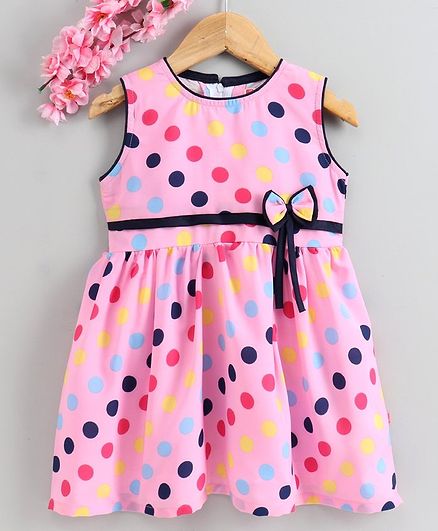 Twetoons Knee Length Sleevless Frock Dots Print - Pink