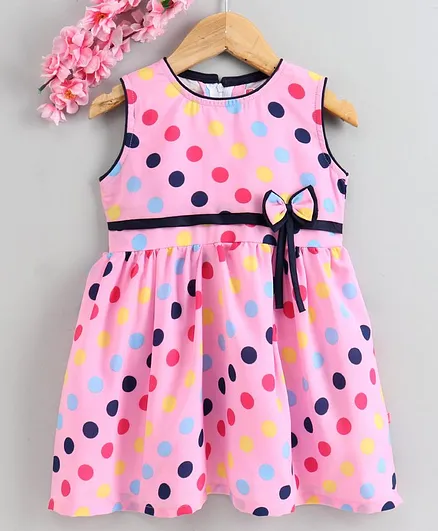 Twetoons Knee Length Sleevless Frock Dots Print - Pink