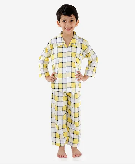 KID1 Full Sleeves Checked Night Suit - Yellow