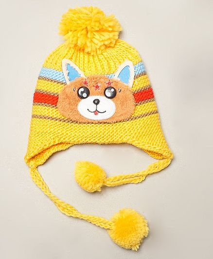 TMW Kids 3D Fox Applique Striped Cap - Yellow