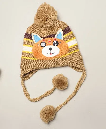 TMW Kids 3D Fox Applique Striped Cap - Brown