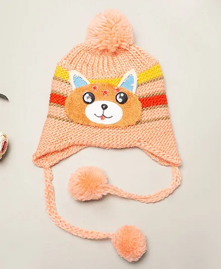 TMW Kids 3D Fox Applique Striped Cap - Peach