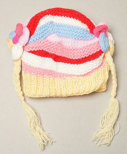 TMW Kids Color Blocked Flower Applique Braided Cap - Multi Color