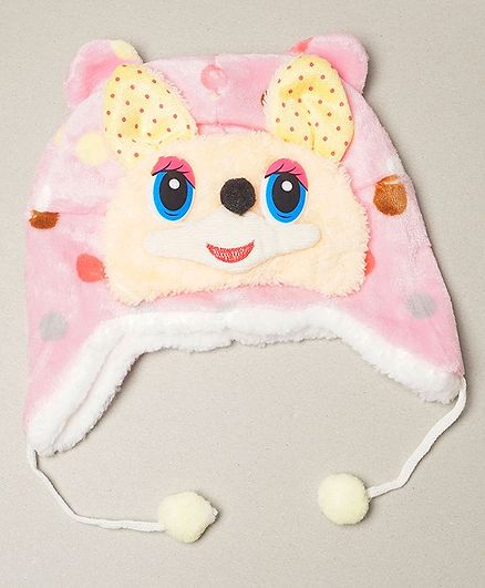 TMW Kids Dog Applique Plush Faux Fur Cap - Pink