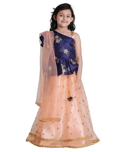 AJ Dezines Sleeveless Sequined Detailing Choli With Lehenga & Dupatta - Peach