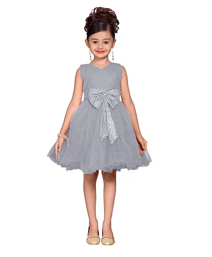 AJ Dezines Sleeveless Sequin Bow Detailing Flared Dress - Grey