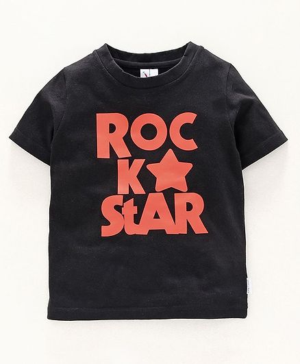 Little Carrot Half Sleeves Rock Star Printed Tee - Black