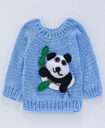 USHA ENTERPRISES Full Sleeves Panda Applique Sweater - Sky Blue