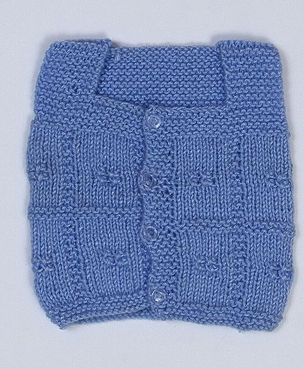 USHA ENTERPRISES Sleeveless Hand Knitted Checked Pattern Vest - Blue