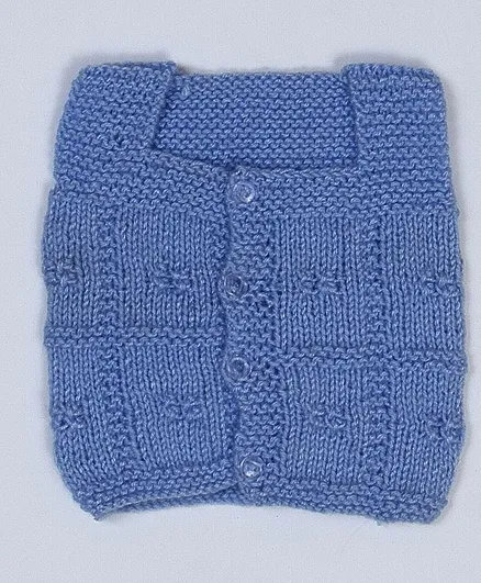 USHA ENTERPRISES Sleeveless Hand Knitted Checked Pattern Vest - Blue