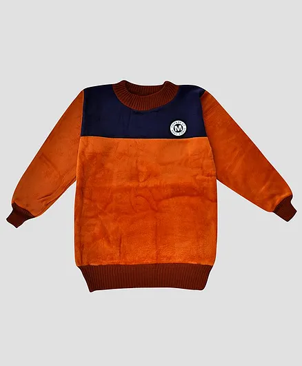 Chipbeys Hand Knitted Dual Color Full Sleeves Sweater - Orange