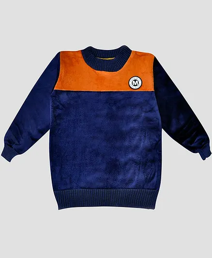 Chipbeys Hand Knitted Dual Color Full Sleeves Sweater - Blue