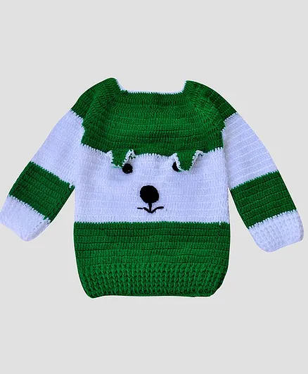 Chipbeys Hand Knitted Striped Design Sweater - Green
