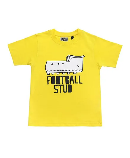 The Talking Canvas Half Sleeves Football Stud Printed Tee - Yellow