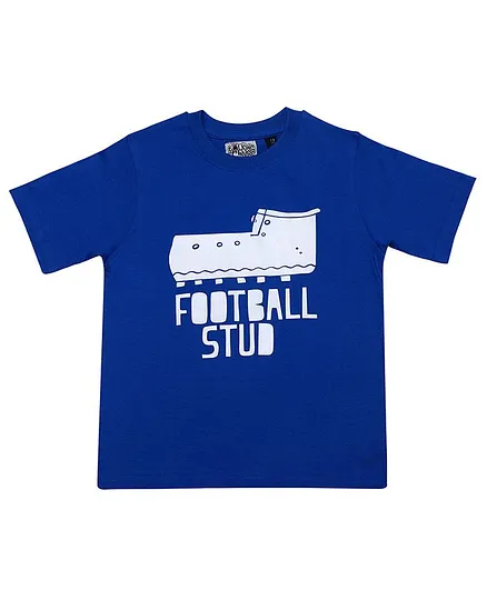 The Talking Canvas Half Sleeves Football Stud Printed Tee - Blue