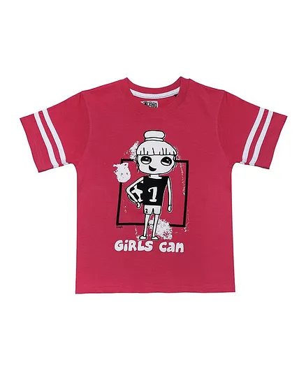 The Talking Canvas Half Sleeves Girl Football Player Printed Tee - Pink