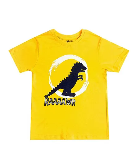 The Talking Canvas Half Sleeves Dinosaur Printed Tee - Yellow