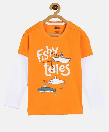 The Talking Canvas Full Doctor Sleeves Fishy Tales Printed Tee - Orange