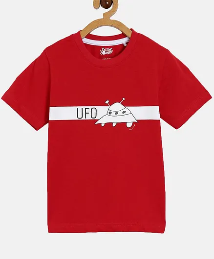 The Talking Canvas UFO Print Half Sleeves Regular T-Shirt - Red