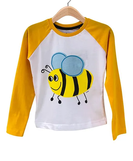 The Talking Canvas Full Sleeves Bumble Bee Print Contrast T-Shirt - White and Yellow