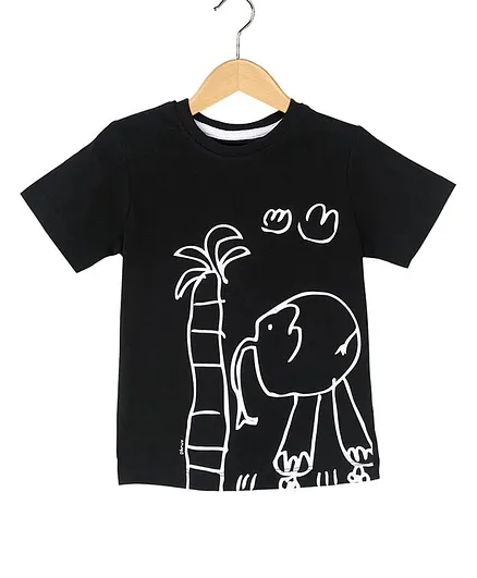 The Talking Canvas Half Sleeves Wild Life Doodle Print T-Shirt - Black