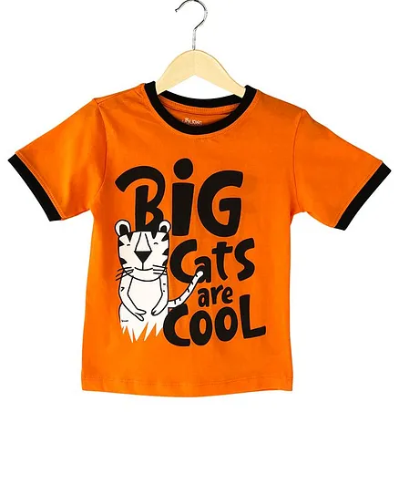 The Talking Canvas Half Sleeves Big Cats Are Cool Print T-Shirt - Orange